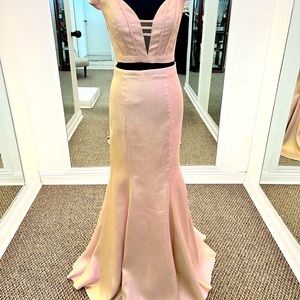 Val Stefani Prom #3491RB size 10 Pink 2 Piece Iridescent Mikado Mermaid